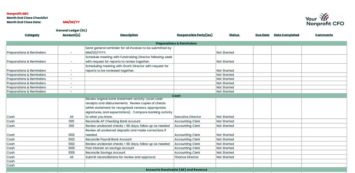 Month End Closing Checklist Template Month End Closing Checklist Template